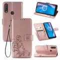 For Alcatel 1S (2020) Four-leaf Clasp Embossed Buckle Mobile Phone Protection Leather Case with Lanyard & Card Slot & Wallet & Holder Function(Rose G