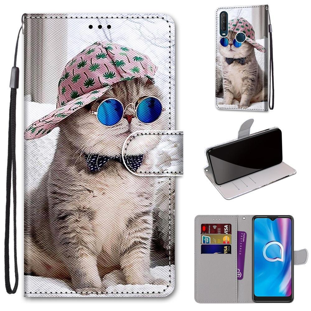 For Alcatel 1SE (2020) Coloured Drawing Cross Texture Horizontal Flip PU Leather Case with Holder & Card Slots & Wallet & Lanyard(Slant Hat Blue Mirro