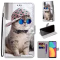 For Alcatel 1L (2021) Coloured Drawing Cross Texture Horizontal Flip PU Leather Case with Holder & Card Slots & Wallet & Lanyard(Slant Hat Blue Mirror