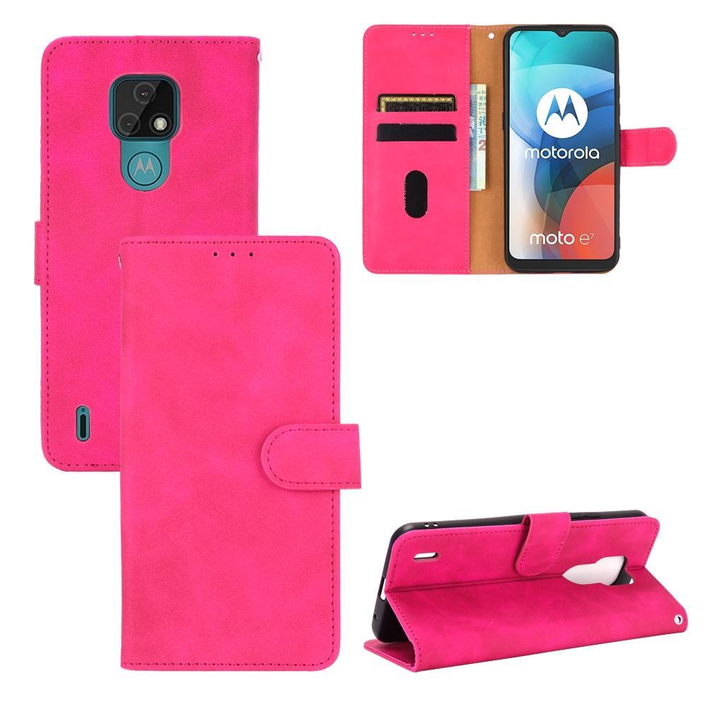 For Motorola Moto E7 Solid Color Skin Feel Magnetic Buckle Horizontal Flip Calf Texture PU Leather Case with Holder & Card Slots & Wallet(Rose Red)