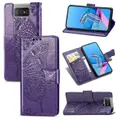 For Asus Zenfone 7 Pro ZS671KS Butterfly Love Flower Embossed Horizontal Flip Leather Case with Bracket / Card Slot / Wallet / Lanyard(Dark Purple)