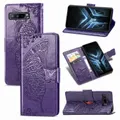 For Asus ROG Phone 3 ZS661KS Butterfly Love Flower Embossed Horizontal Flip Leather Case with Bracket / Card Slot / Wallet / Lanyard(Dark Purple)