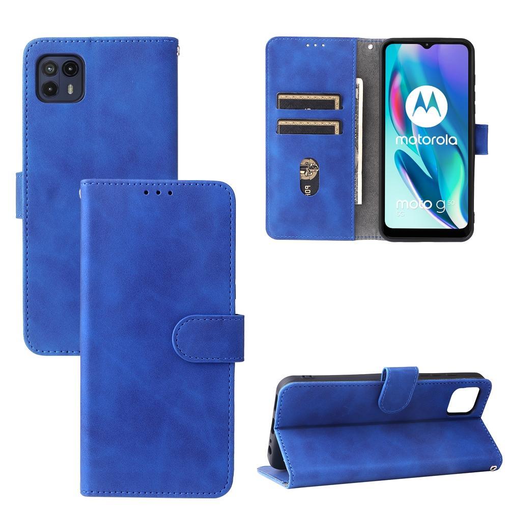 For Motorola Moto G50 5G Solid Color Skin Feel Magnetic Buckle Horizontal Flip Calf Texture PU Leather Case with Holder & Card Slots & Wallet(Blue)
