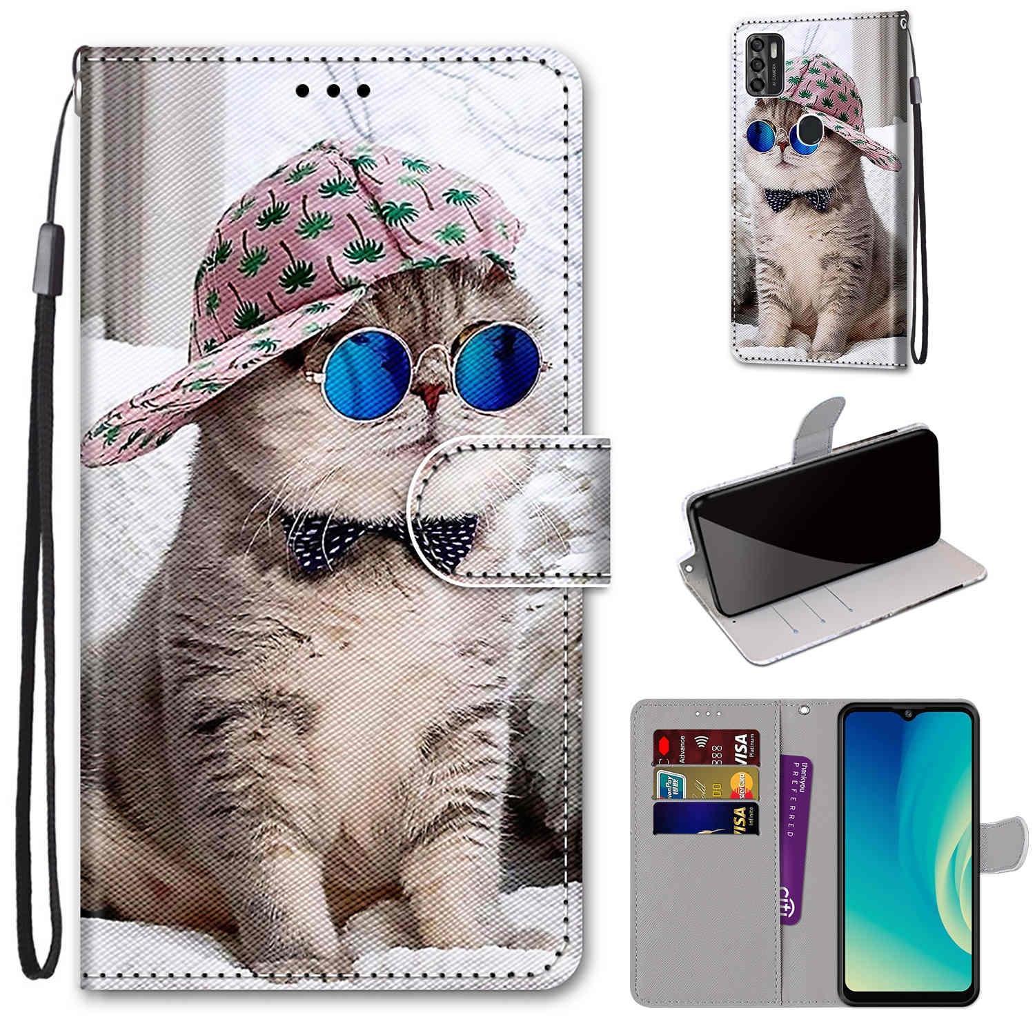 For ZTE Blade A7s 2020 Coloured Drawing Cross Texture Horizontal Flip PU Leather Case with Holder & Card Slots & Wallet & Lanyard(Slant Hat Blue Mirro