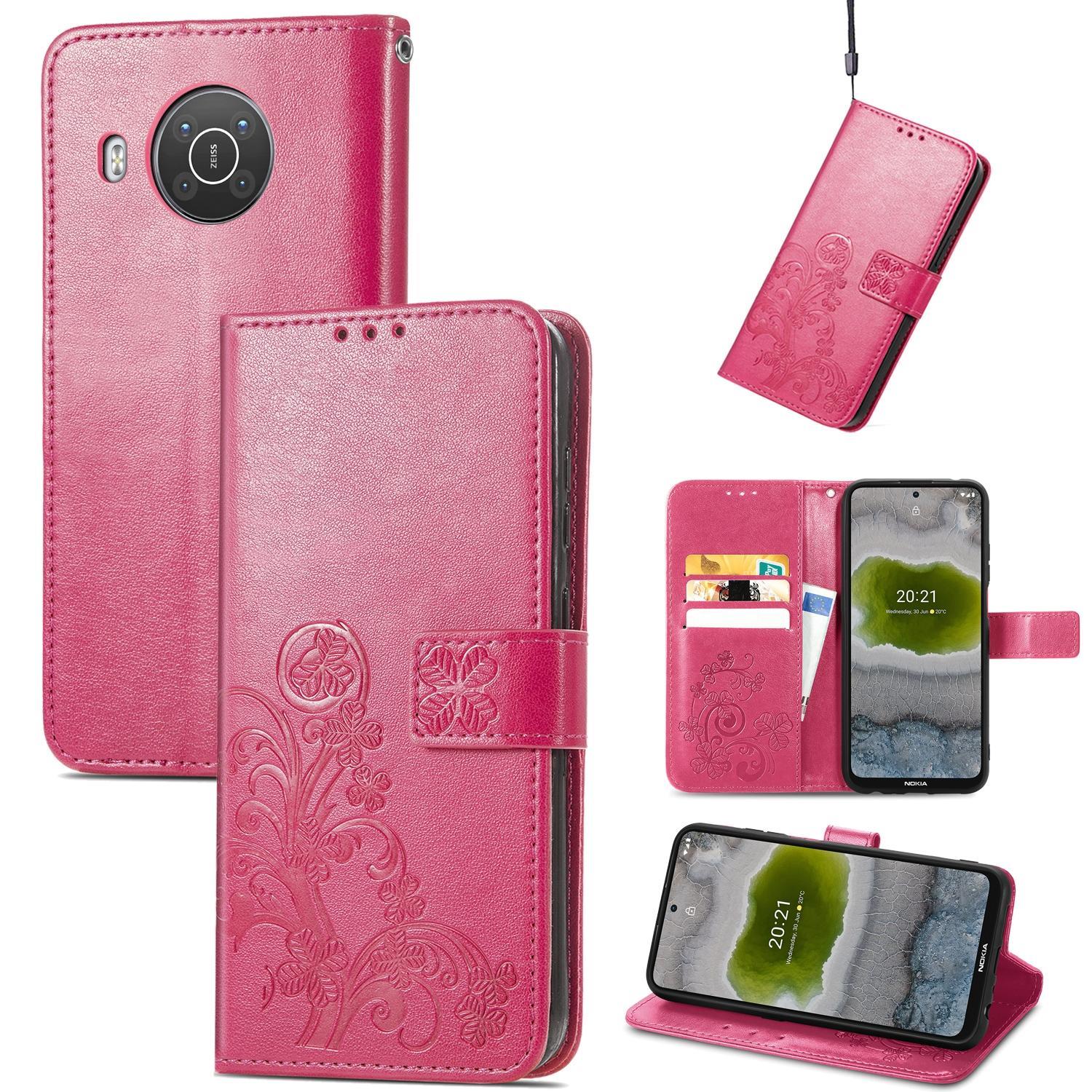 For Nokia X10 Four-leaf Clasp Embossed Leather Phone Case(Magenta)