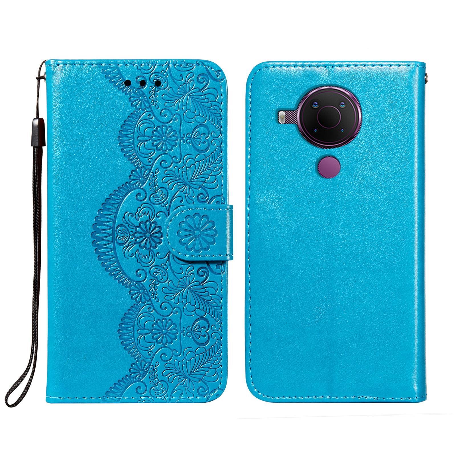 For Nokia 5.4 Flower Vine Embossing Pattern Horizontal Flip Leather Case with Card Slot & Holder & Wallet & Lanyard(Blue)
