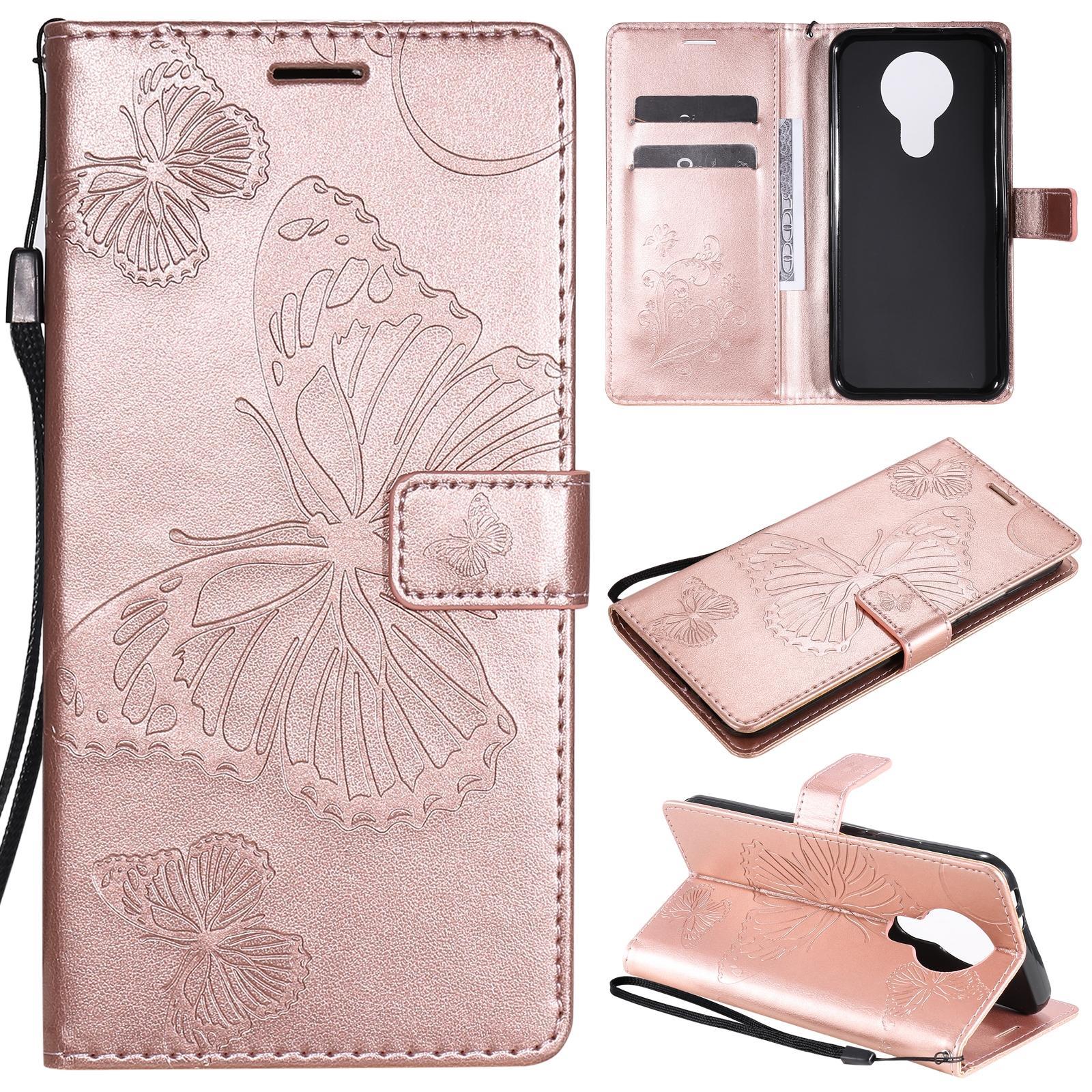 For Nokia 3.4 3D Butterflies Embossing Pattern Horizontal Flip Leather Case with Holder & Card Slot & Wallet(Rose Gold)