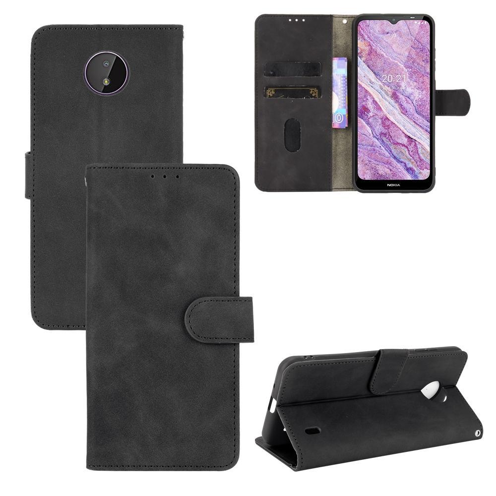 For Nokia C10 Solid Color Skin Feel Magnetic Buckle Horizontal Flip Calf Texture PU Leather Case with Holder & Card Slots & Wallet(Black)