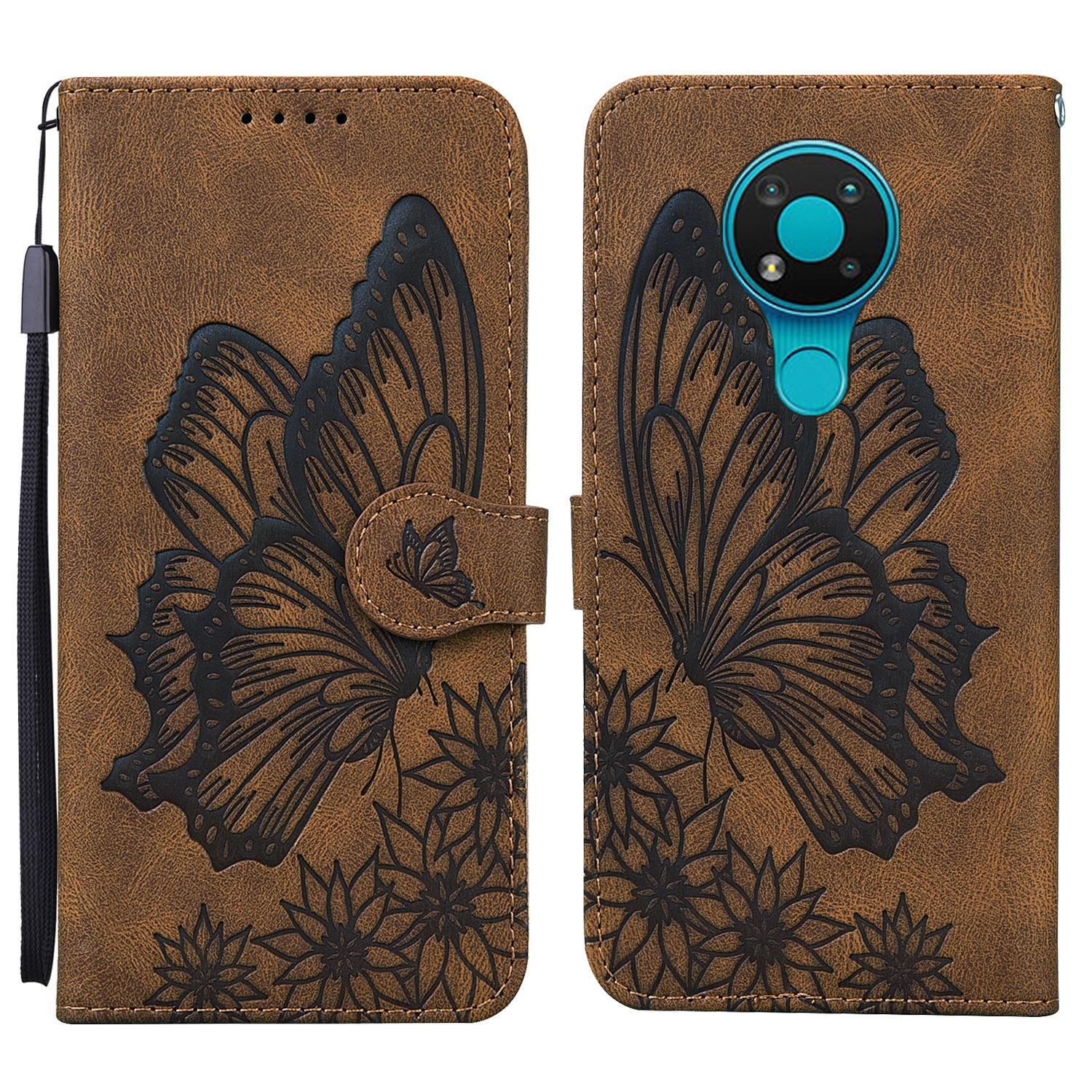 For Nokia 3.4 Retro Skin Feel Butterflies Embossing Horizontal Flip Leather Case with Holder & Card Slots & Wallet(Brown)