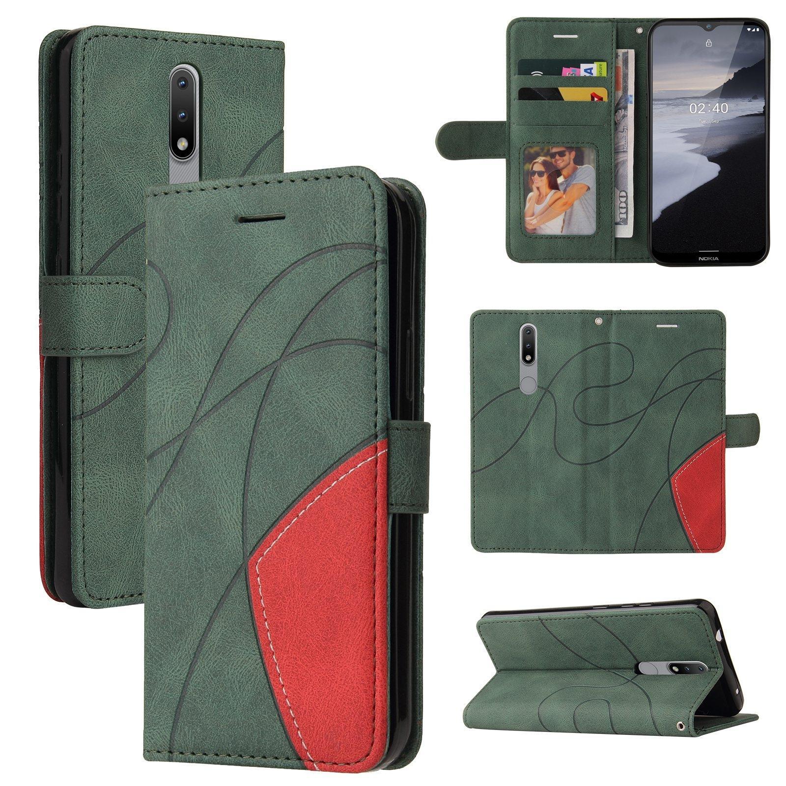 For Nokia 2.4 Dual-color Splicing Horizontal Flip PU Leather Case with Holder & Card Slots & Wallet(Green)