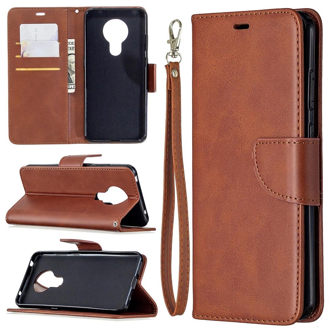 For Nokia 5.3 Retro Lambskin Texture Pure Color Horizontal Flip PU Leather Case with Holder & Card Slots & Wallet & Lanyard(Brown)