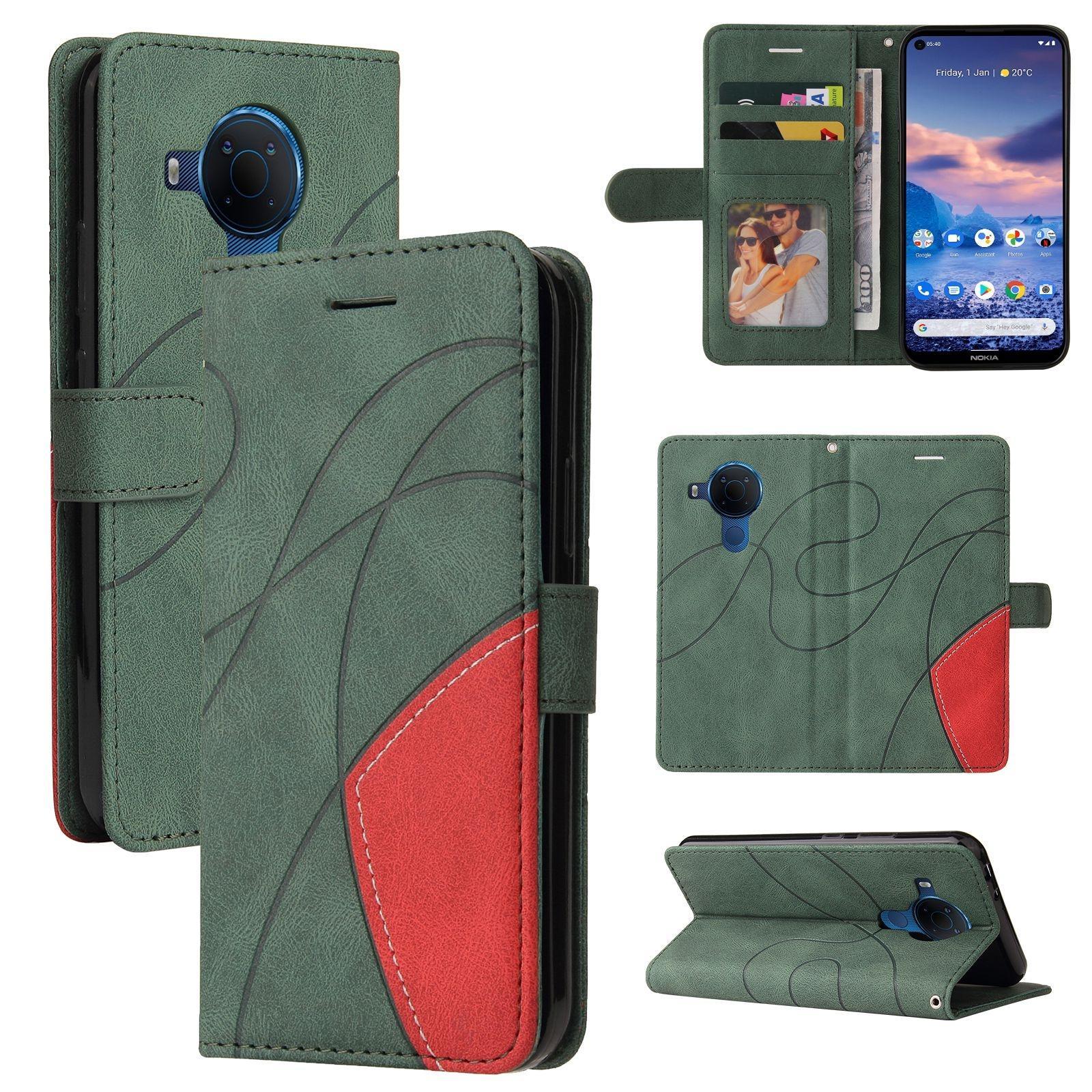 For Nokia 3.4 / 5.4 Dual-color Splicing Horizontal Flip PU Leather Case with Holder & Card Slots & Wallet(Green)