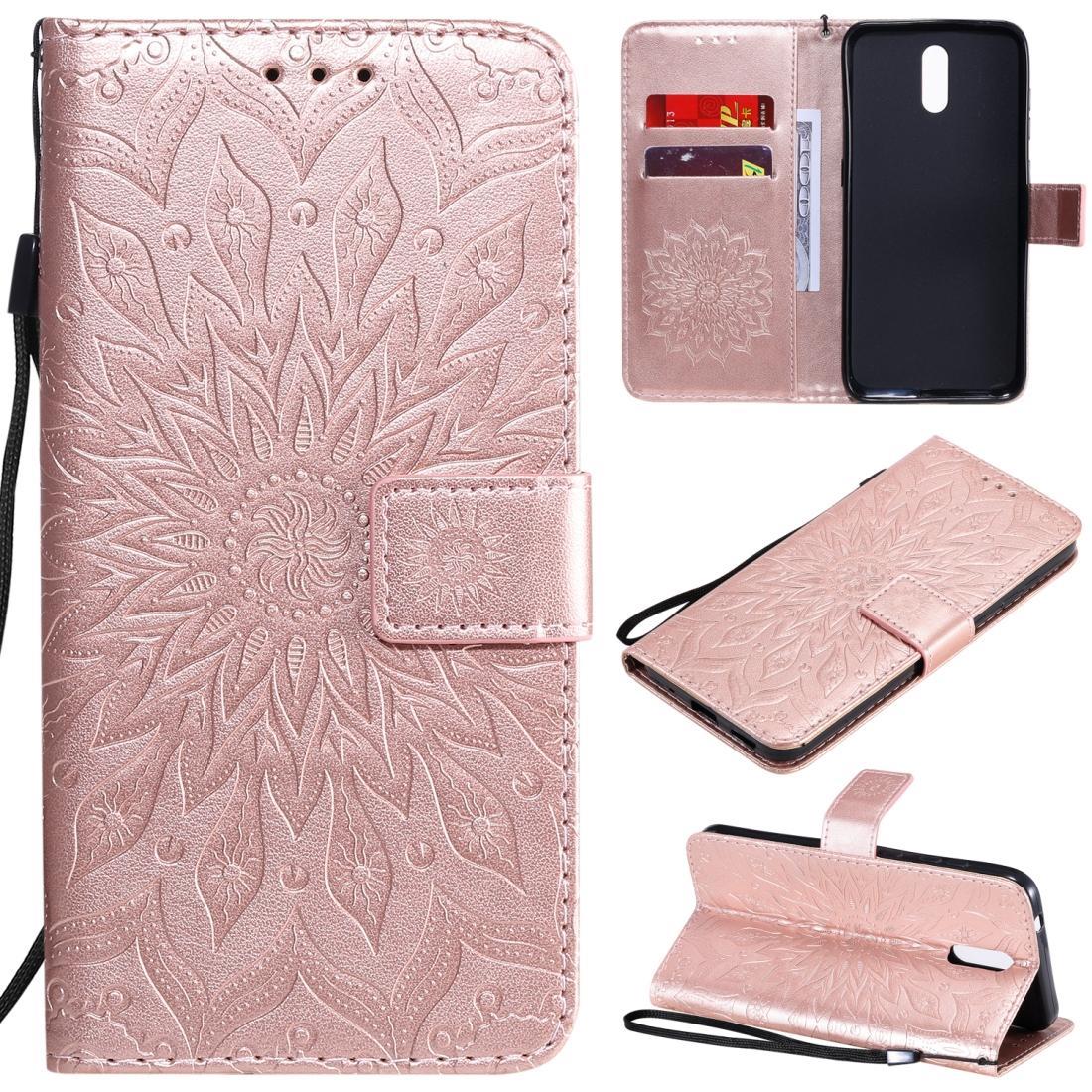For Nokia 2.3 Embossed Sunflower Pattern Horizontal Flip PU Leather Case with Holder & Card Slots & Wallet & Lanyard(Rose Gold)