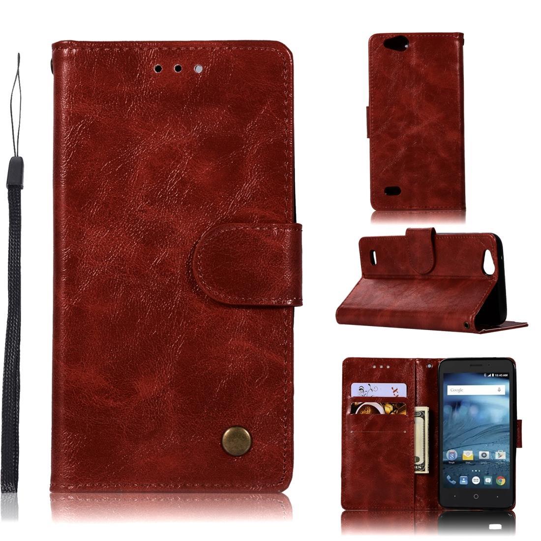 For ZTE N9137 Retro Copper Button Crazy Horse Horizontal Flip PU Leather Case with Holder & Card Slots & Wallet & Lanyard(Wine Red)