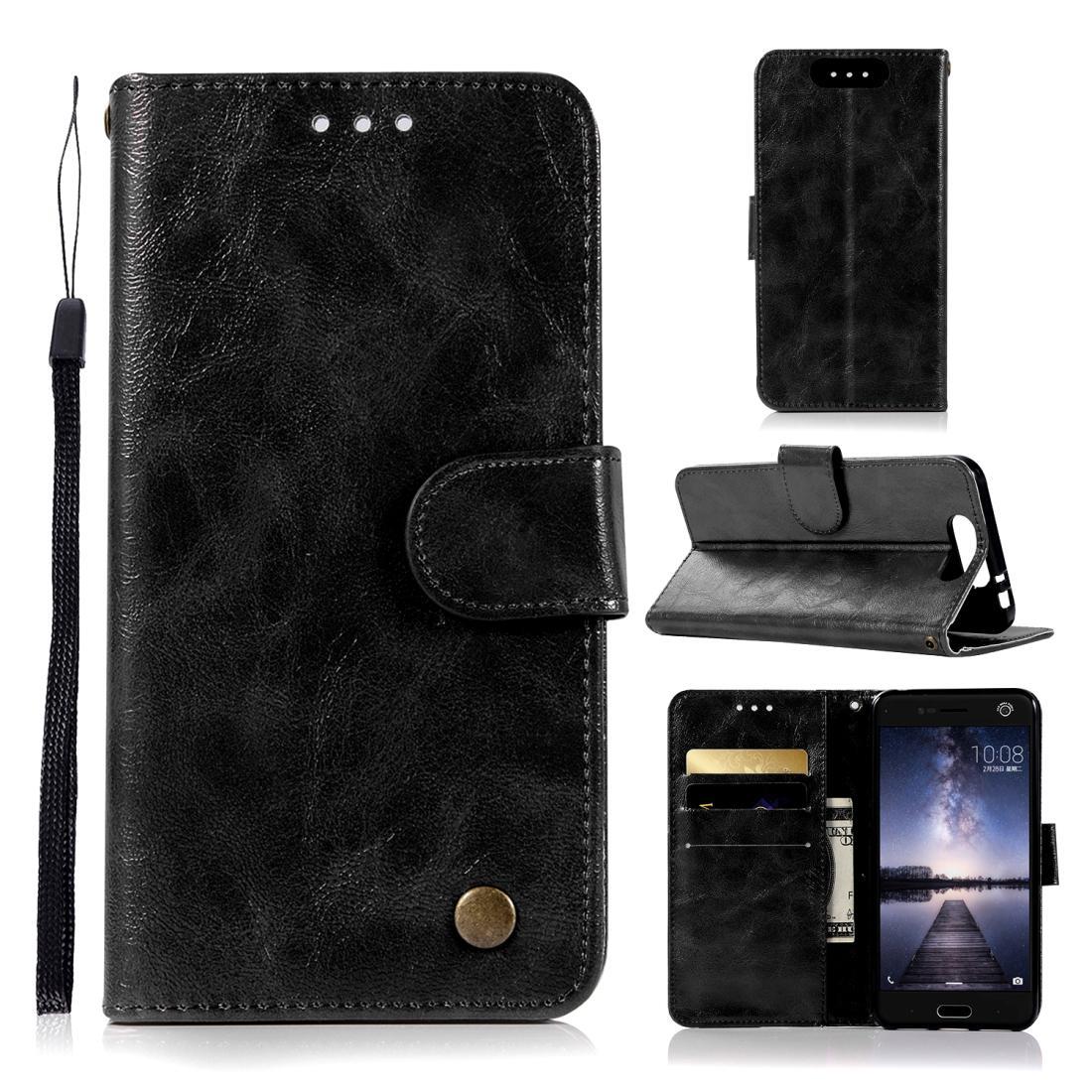 For ZTE Blade V8 Retro Copper Button Crazy Horse Horizontal Flip PU Leather Case with Holder & Card Slots & Wallet & Lanyard(Black)