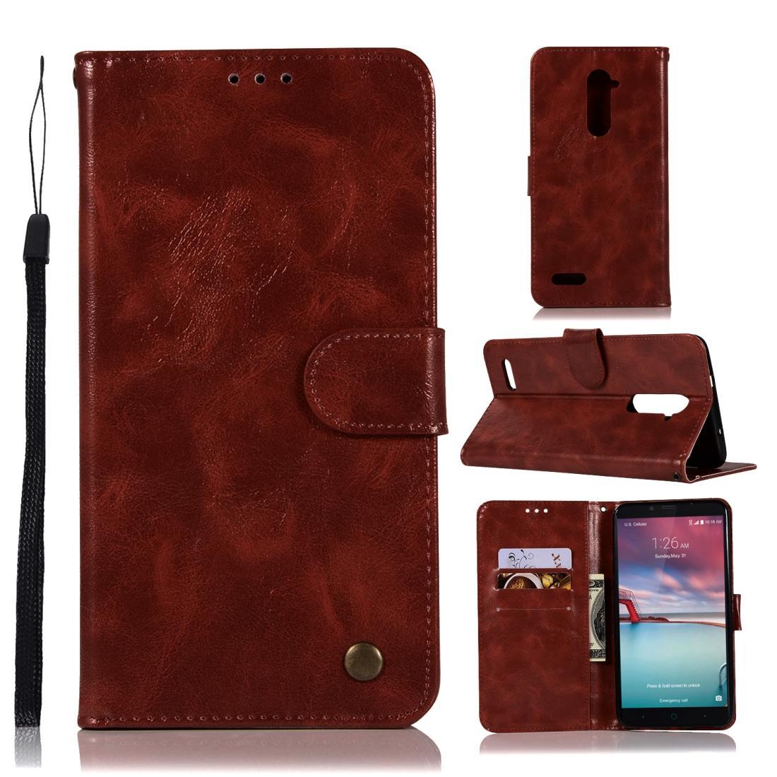 For ZTE Zmax Pro / Z981 Retro Copper Button Crazy Horse Horizontal Flip PU Leather Case with Holder & Card Slots & Wallet & Lanyard(Wine Red)