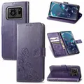 For Sharp R6 Four-leaf Clasp Embossed Buckle Mobile Phone Protection Leather Case with Lanyard & Card Slot & Wallet & Bracket Function(Purple)