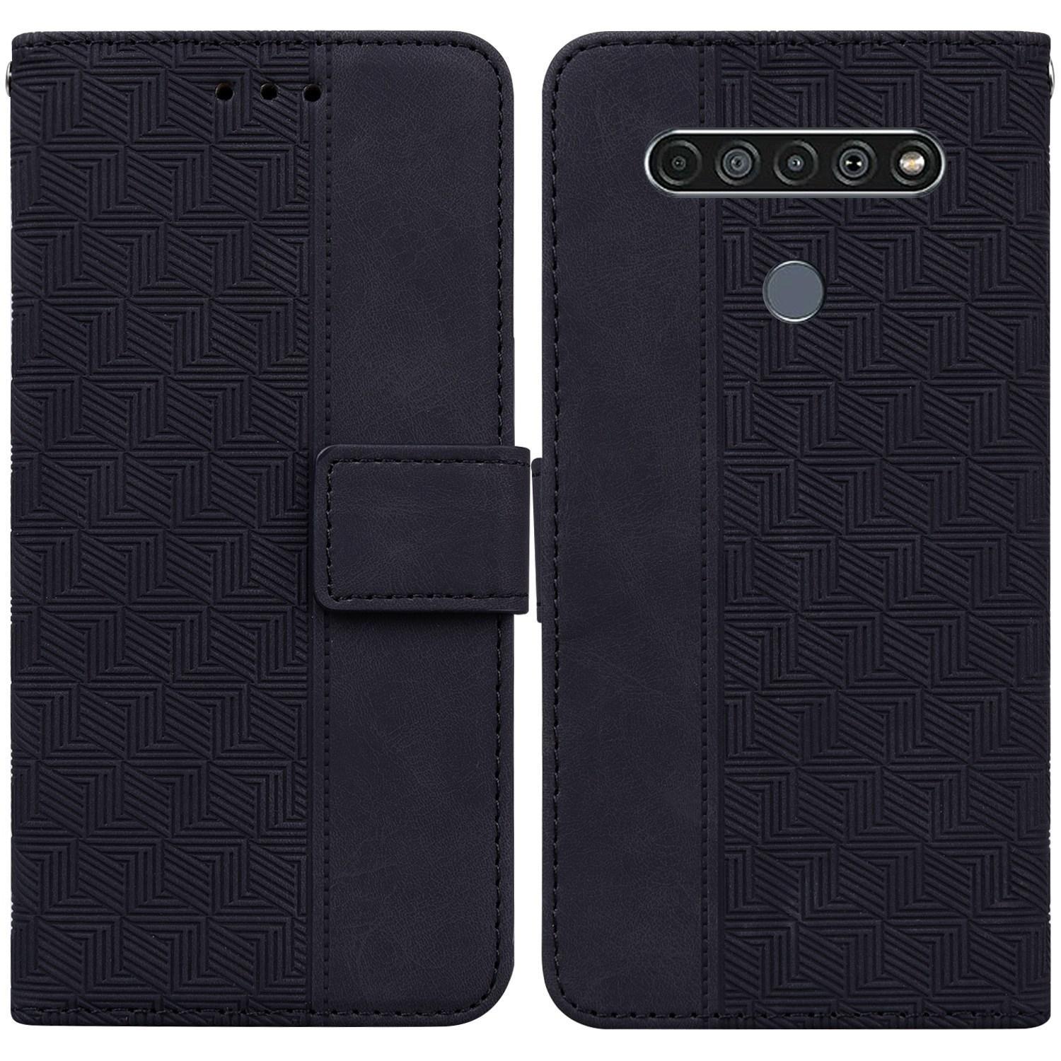 For LG K61 Geometric Embossed Leather Phone Case(Black)