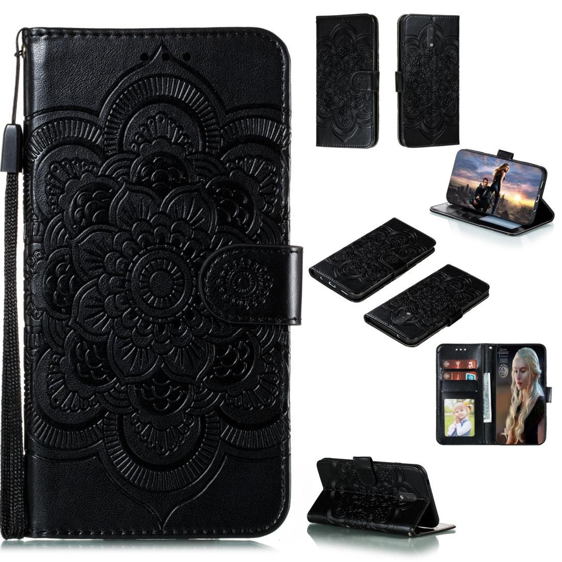 For Nokia 2.3 Mandala Embossing Pattern Horizontal Flip Leather Case with Holder & Card Slots & Wallet & Photo Frame & Lanyard(Black)