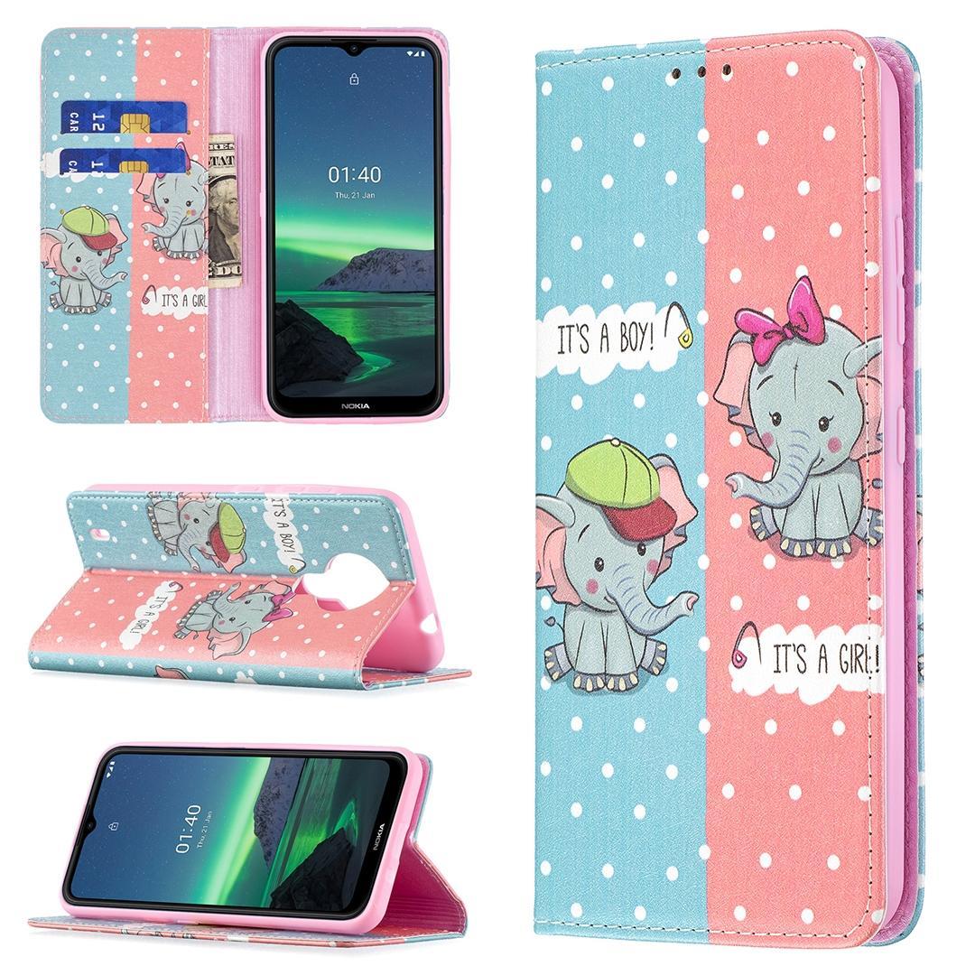 For Nokia 1.4 Colored Drawing Pattern Invisible Magnetic Horizontal Flip PU Leather Case with Holder & Card Slots & Wallet(Elephant)