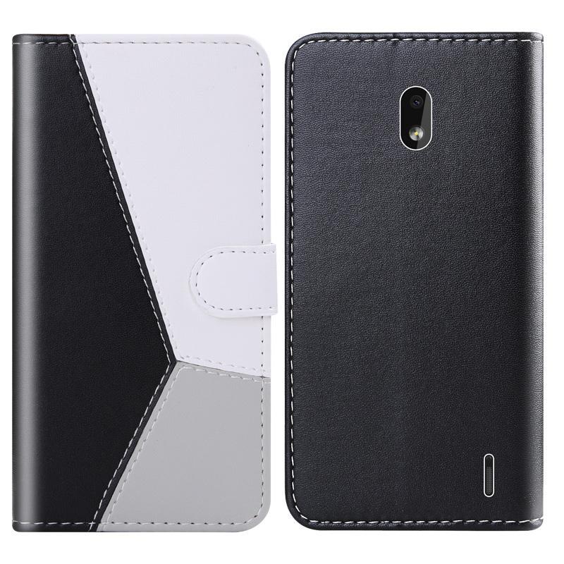 For Nokia 2.2 Tricolor Stitching Horizontal Flip TPU + PU Leather Case with Holder & Card Slots & Wallet(Black)