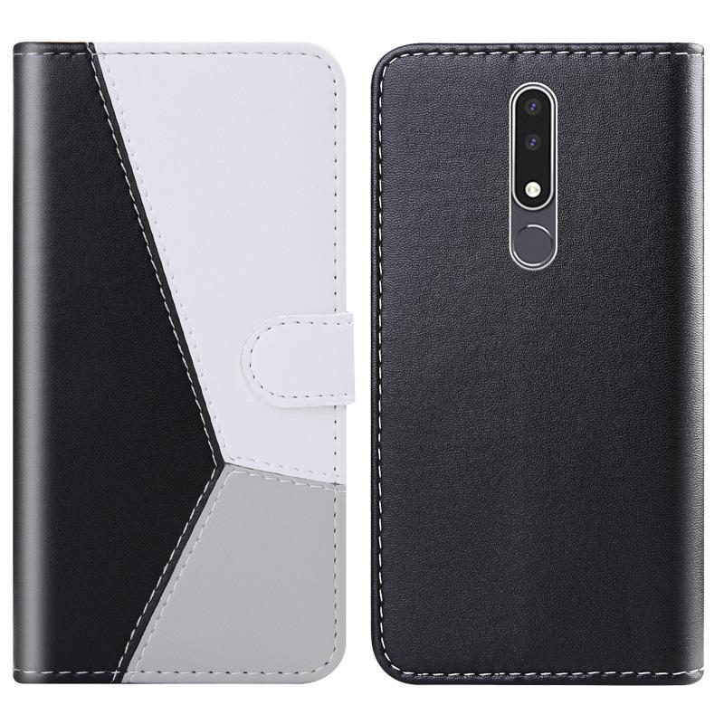 For Nokia 3.1 Plus Tricolor Stitching Horizontal Flip TPU + PU Leather Case with Holder & Card Slots & Wallet(Black)