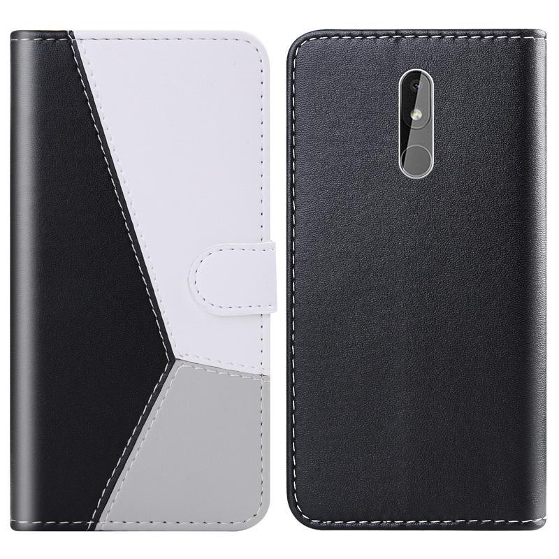 For Nokia 3.2 Tricolor Stitching Horizontal Flip TPU + PU Leather Case with Holder & Card Slots & Wallet(Black)