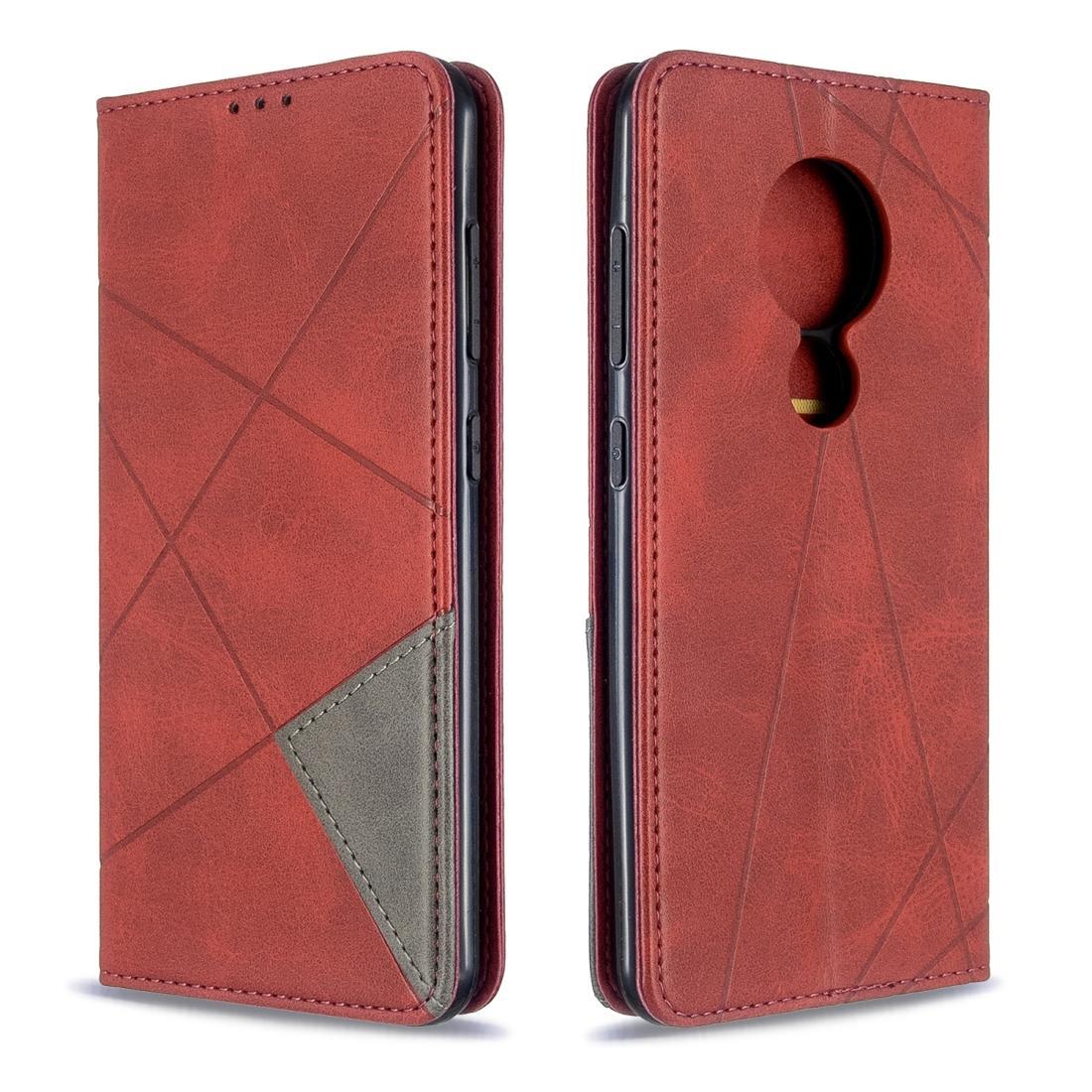 For Nokia 6.2 / 7.2 Rhombus Texture Horizontal Flip Magnetic Leather Case with Holder & Card Slots(Red)