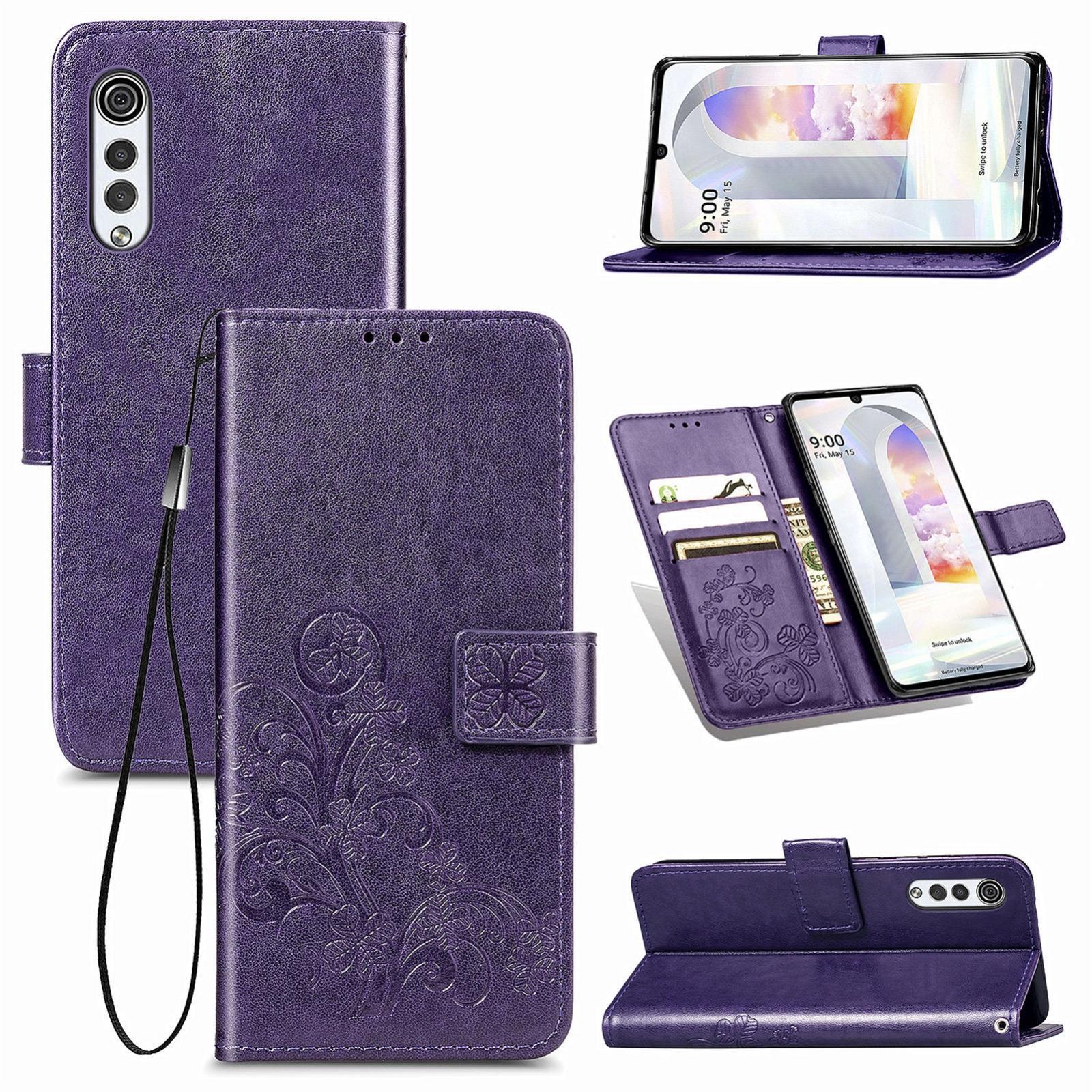 For LG Velvet 2 Pro Four-leaf Clasp Embossed Buckle Mobile Phone Protection Leather Case with Lanyard & Card Slot & Wallet & Bracket Function(Magenta)