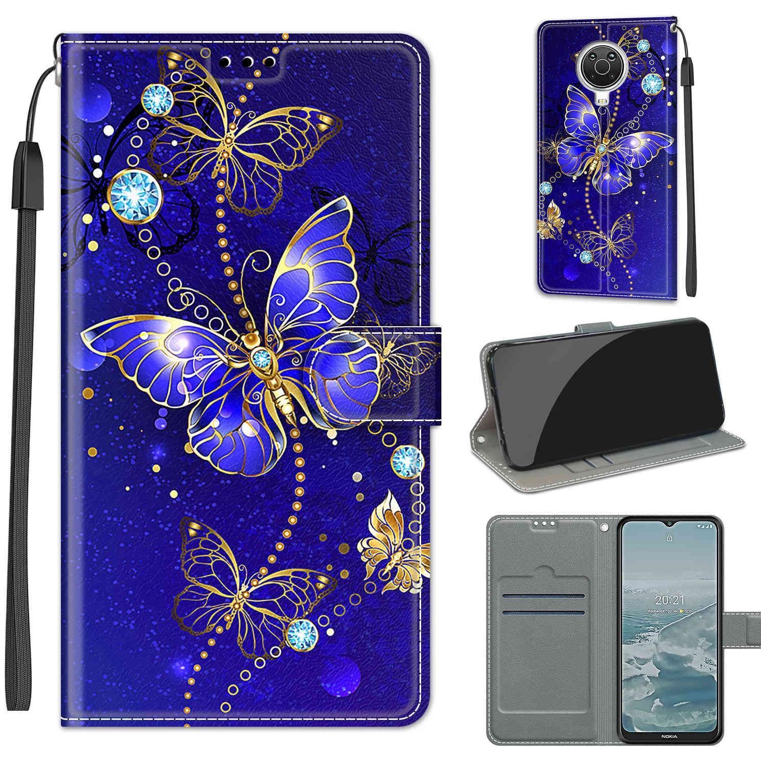 Voltage Coloured Drawing Magnetic Clasp Horizontal Flip PU Leather Case with Holder & Card Slots For Nokia G20 / G10 / 6.3(C11 Blue Golden Chain Butte