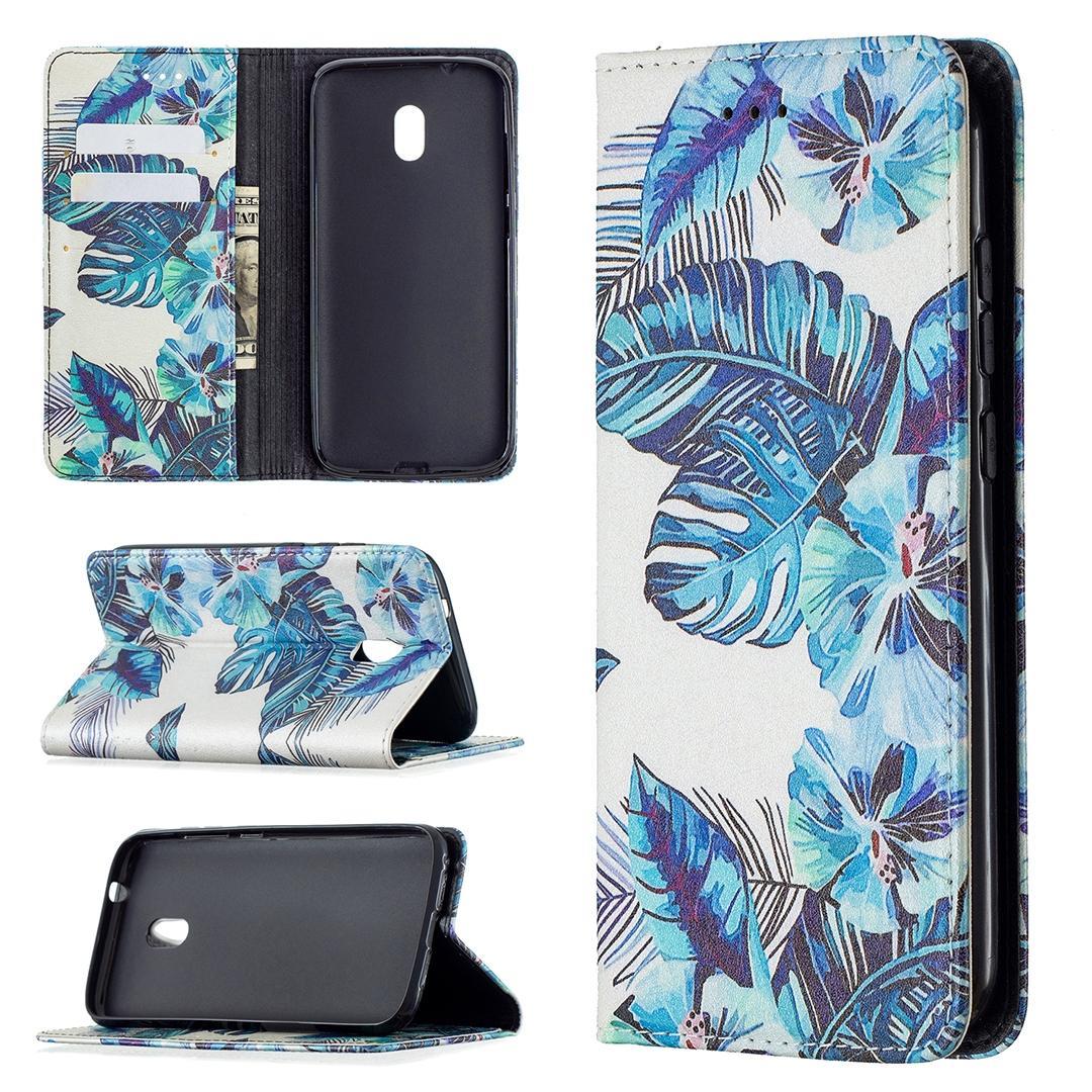 For Nokia C1 Plus Colored Drawing Pattern Invisible Magnetic Horizontal Flip PU Leather Case with Holder & Card Slots & Wallet(Blue Leaves)