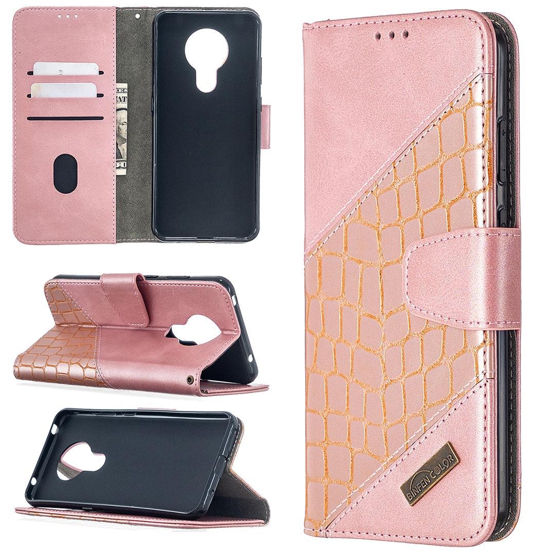 For Nokia 5.3 Matching Color Crocodile Texture Horizontal Flip PU Leather Case with Wallet & Holder & Card Slots(Rose Gold)