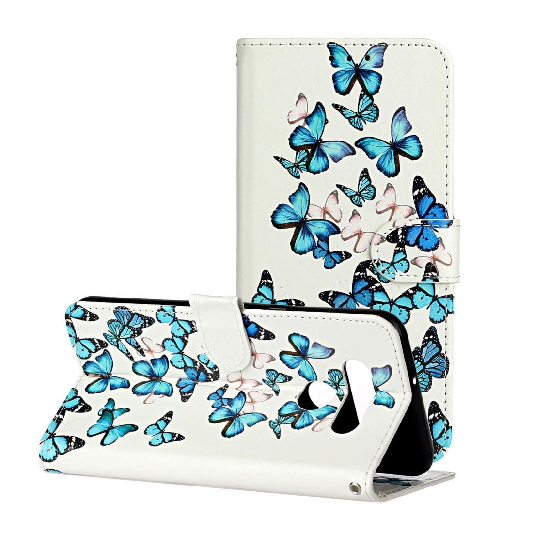 For LG K51 Colored Drawing Marble Pattern Horizontal Flip PU Leather Case with Holder & Card Slots & Wallet(Blue Butterfly)