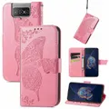 For Asus Zenfone 8 Flip Butterfly Love Flower Embossed Horizontal Flip Leather Case with Holder & Card Slots & Wallet & Lanyard(Pink)
