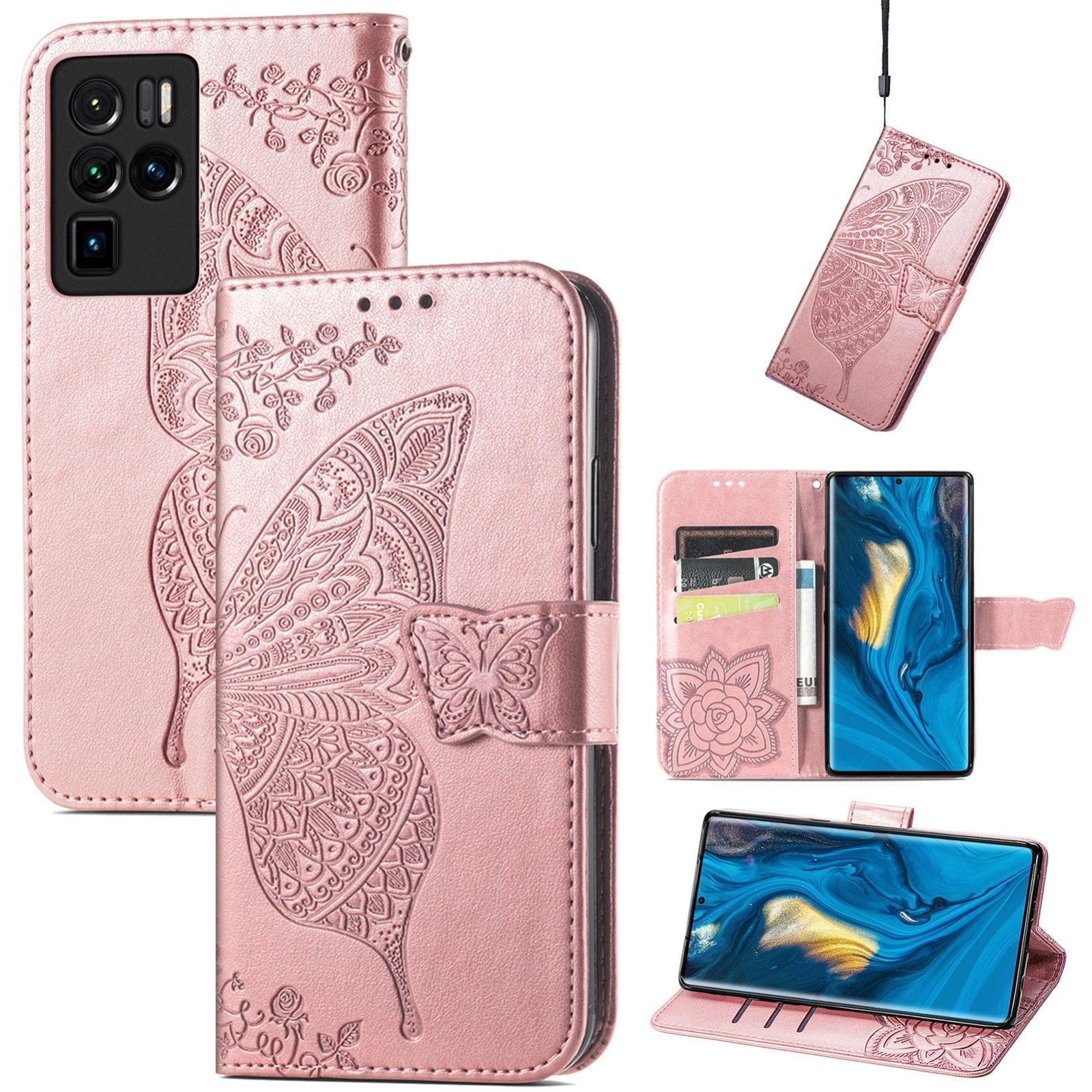 For ZTE Nubia Z30 Pro Butterfly Love Flower Embossed Horizontal Flip Leather Case with Holder & Card Slots & Wallet & Lanyard(Rose Gold)