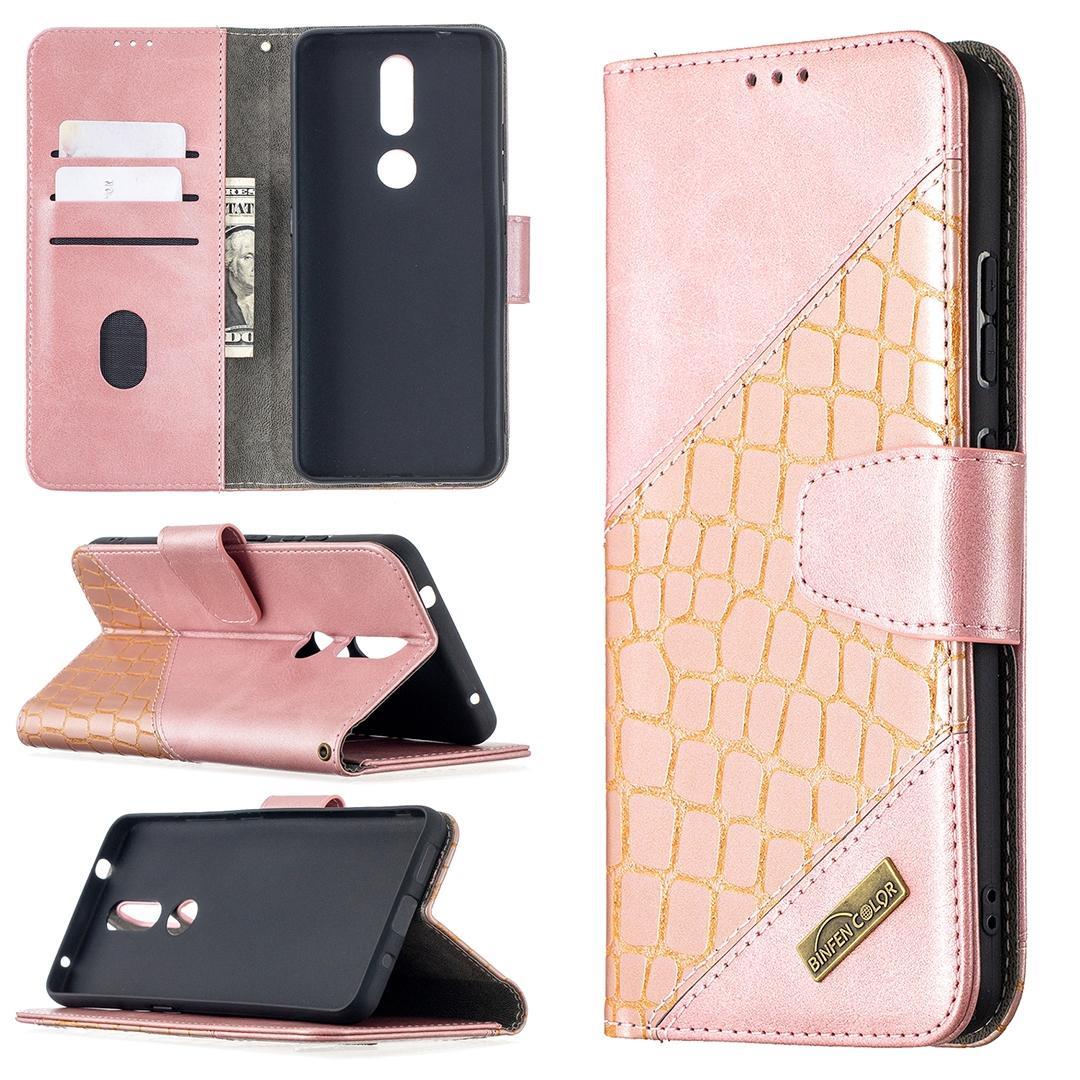 For Nokia 2.4 Matching Color Crocodile Texture Horizontal Flip PU Leather Case with Wallet & Holder & Card Slots(Rose Gold)