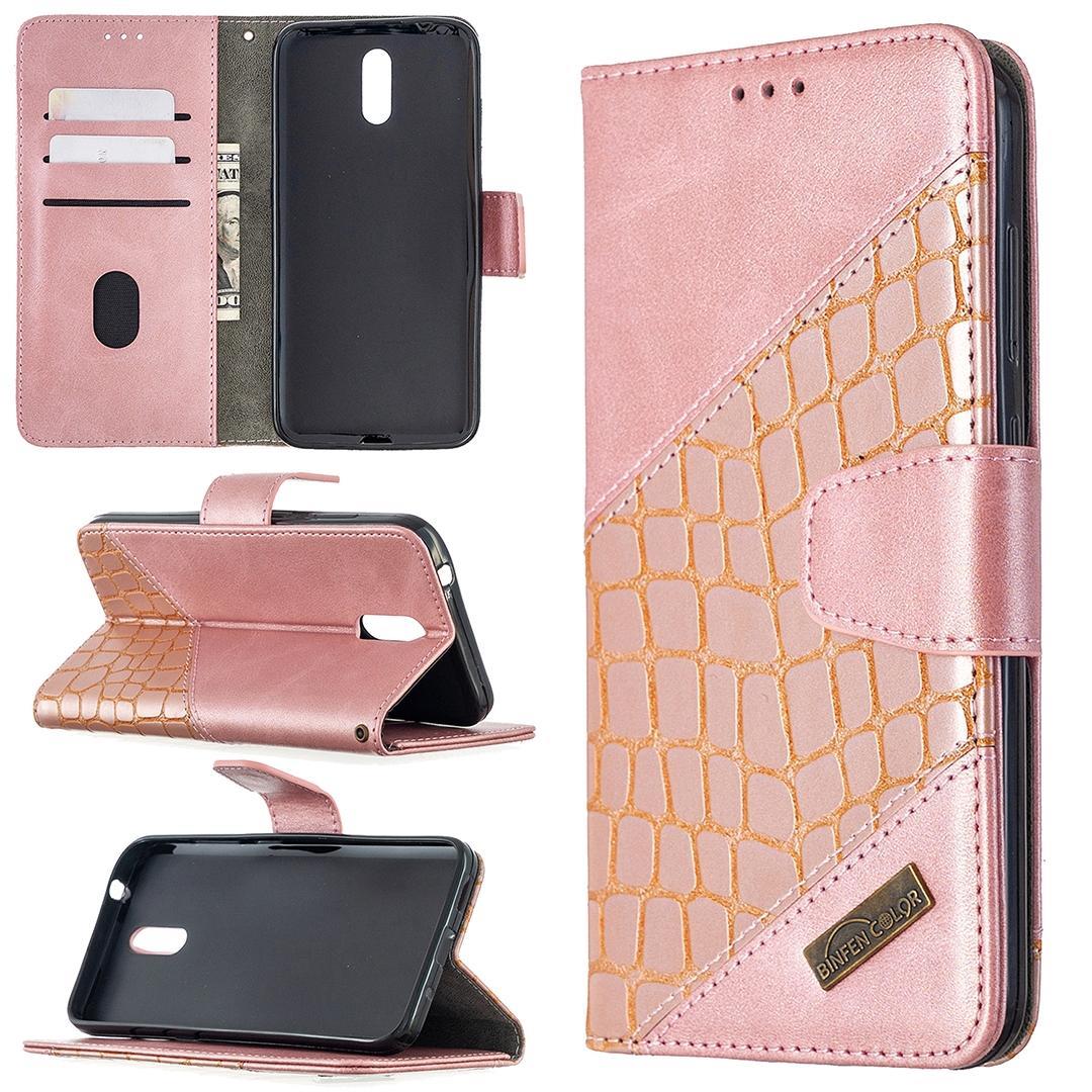 For Nokia 2.3 Matching Color Crocodile Texture Horizontal Flip PU Leather Case with Wallet & Holder & Card Slots(Rose Gold)