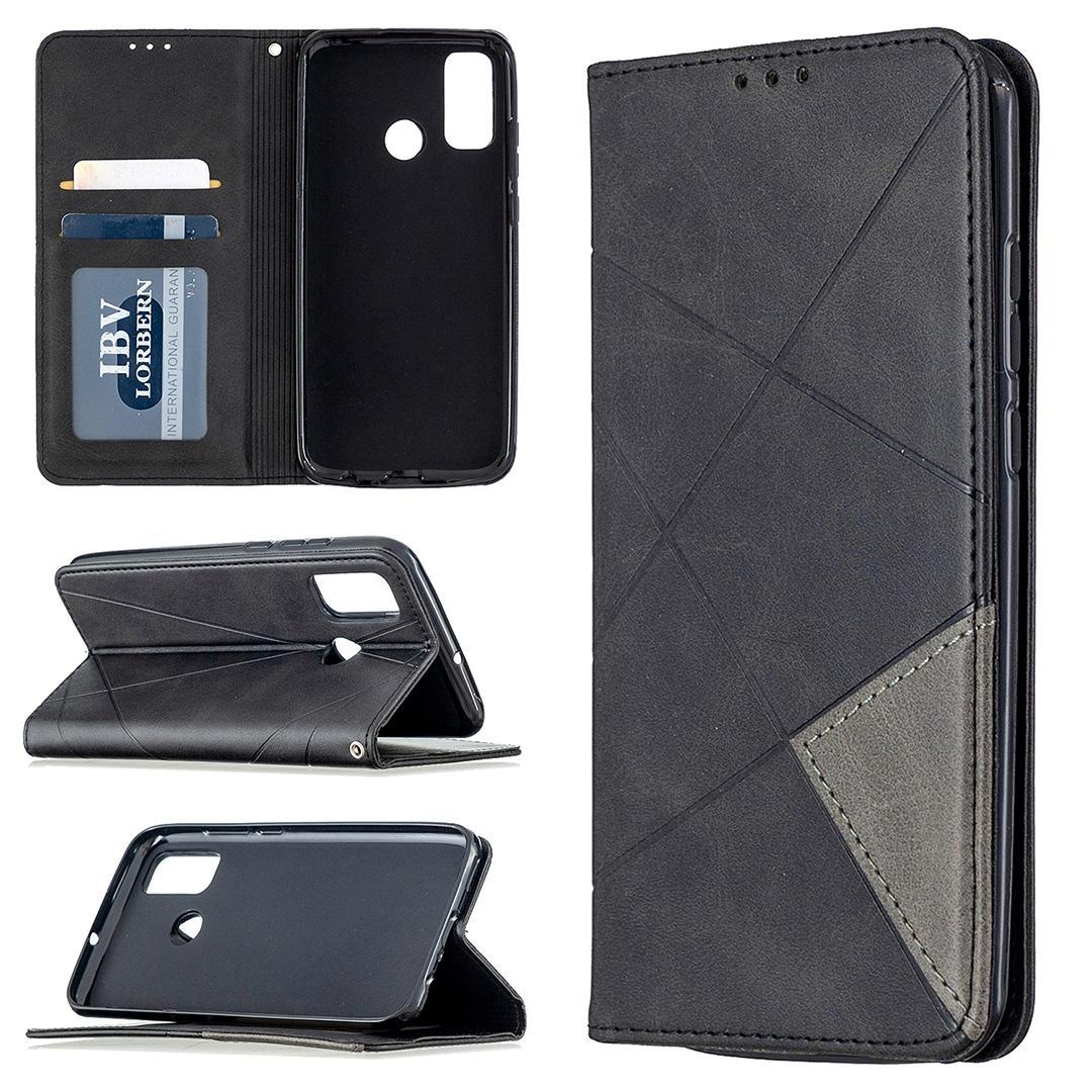 For Huawei P smart 2020 Rhombus Texture Horizontal Flip Magnetic Leather Case with Holder & Card Slots & Wallet(Black)