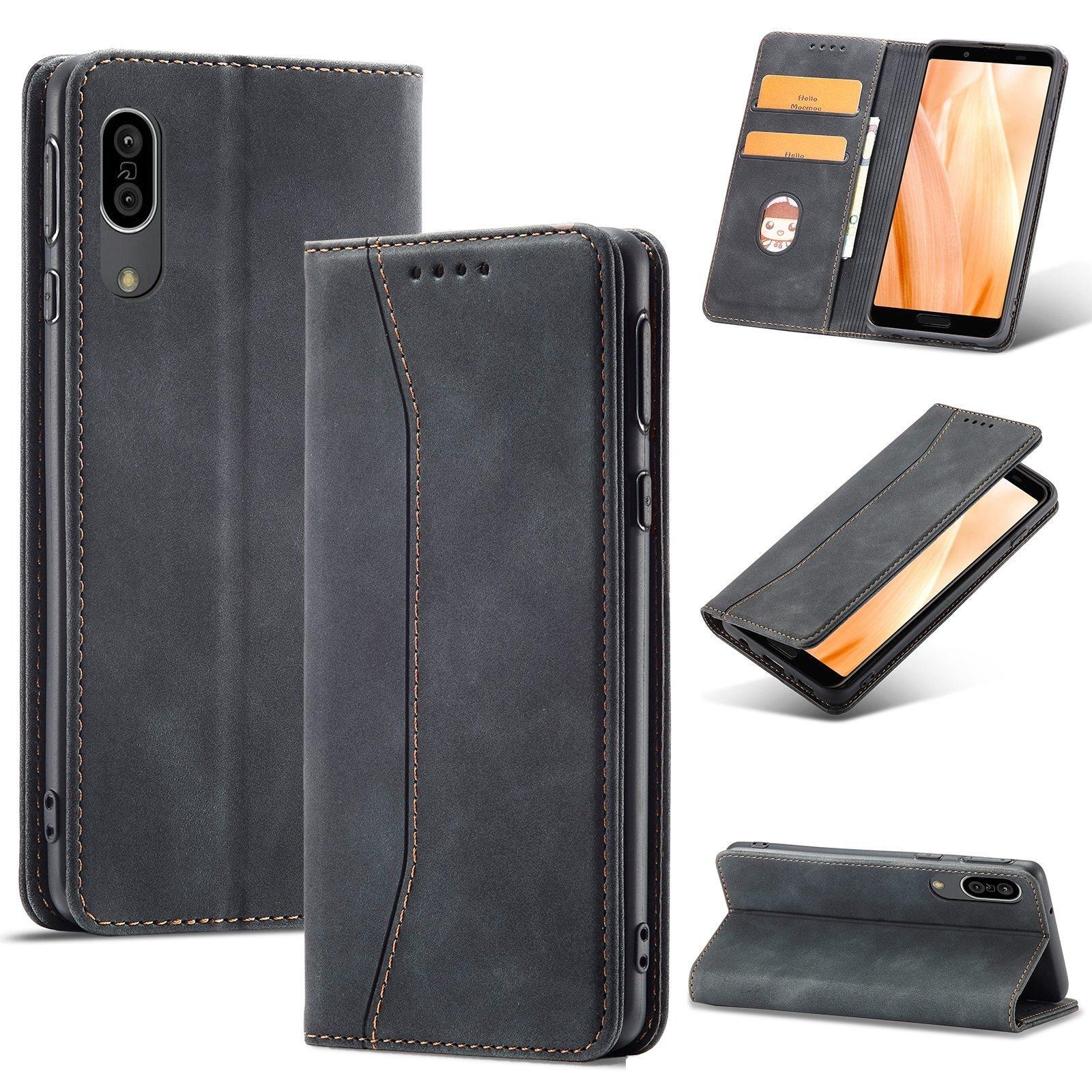 For Sharp Aquos Sense 3 Magnetic Dual-fold Leather Phone Case(Black)