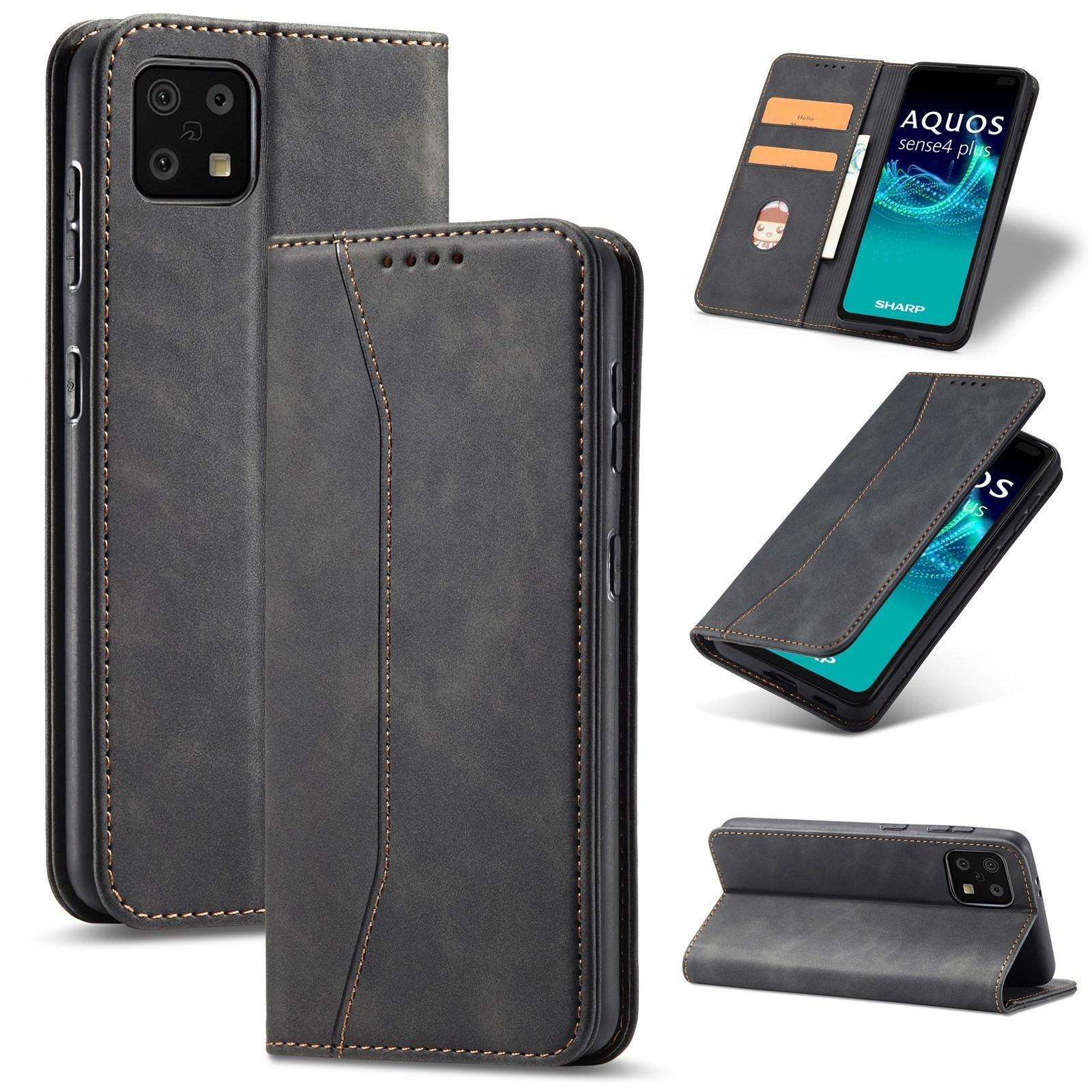 For Sharp Aquos Sense 6 Magnetic Dual-fold Leather Phone Case(Black)