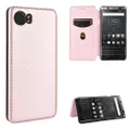 For BlackBerry Keyone Carbon Fiber Texture Magnetic Horizontal Flip TPU + PC + PU Leather Case with Card Slot(Pink)