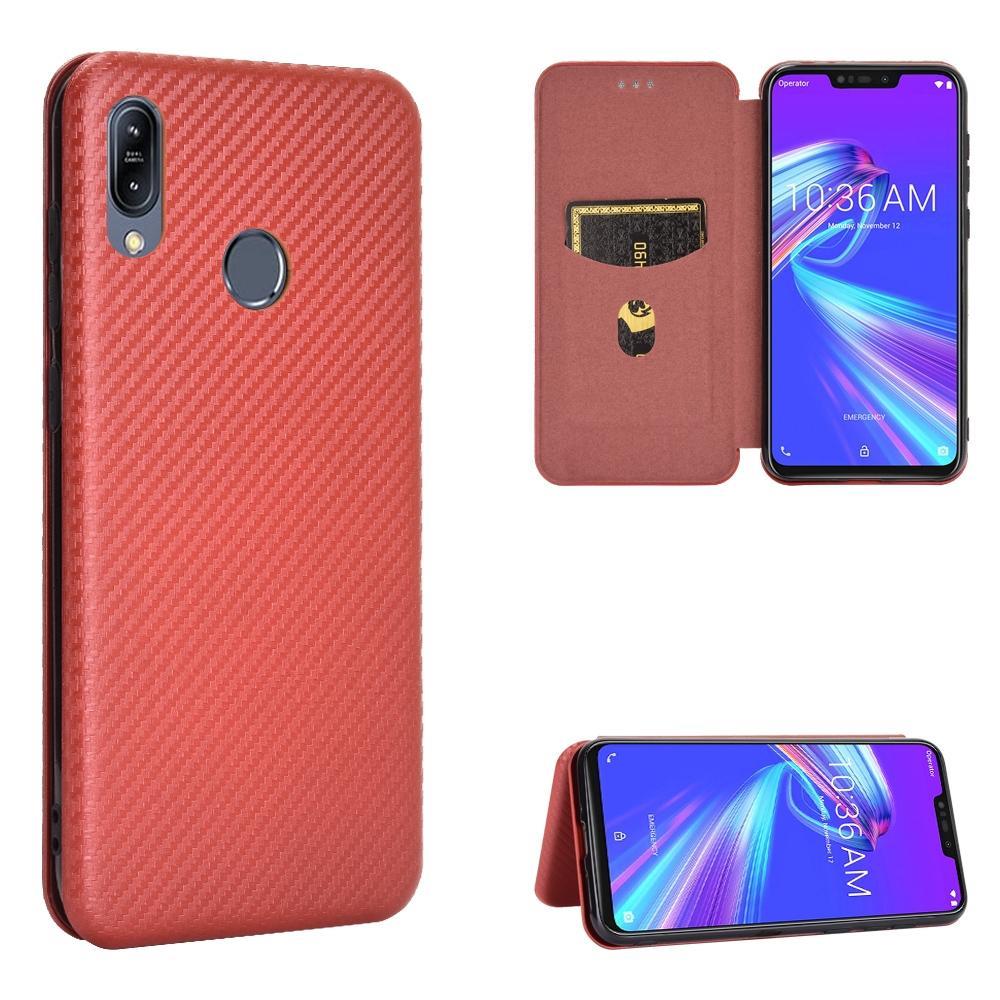 For Asus Zenfone Max (M2) ZB633KL Carbon Fiber Texture Magnetic Horizontal Flip TPU + PC + PU Leather Case with Card Slot(Brown)