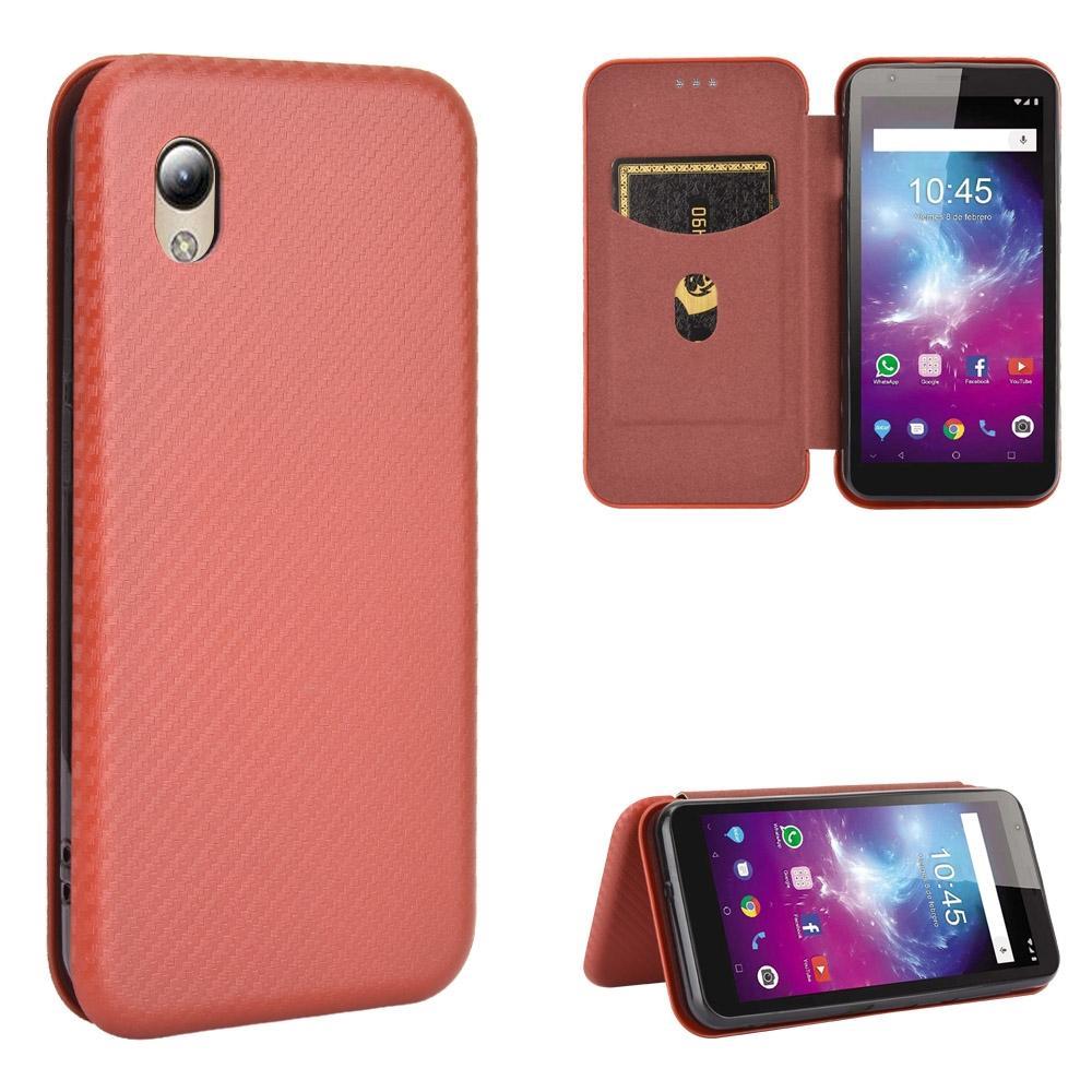 For ZTE Blade A3 Lite Carbon Fiber Texture Magnetic Horizontal Flip TPU + PC + PU Leather Case with Card Slot(Brown)