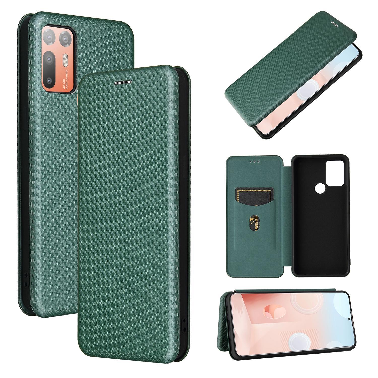 For HTC Desire 20 Plus Carbon Fiber Texture Magnetic Horizontal Flip TPU + PC + PU Leather Case with Card Slot(Green)