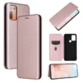 For HTC Desire 20 Plus Carbon Fiber Texture Magnetic Horizontal Flip TPU + PC + PU Leather Case with Card Slot(Pink)