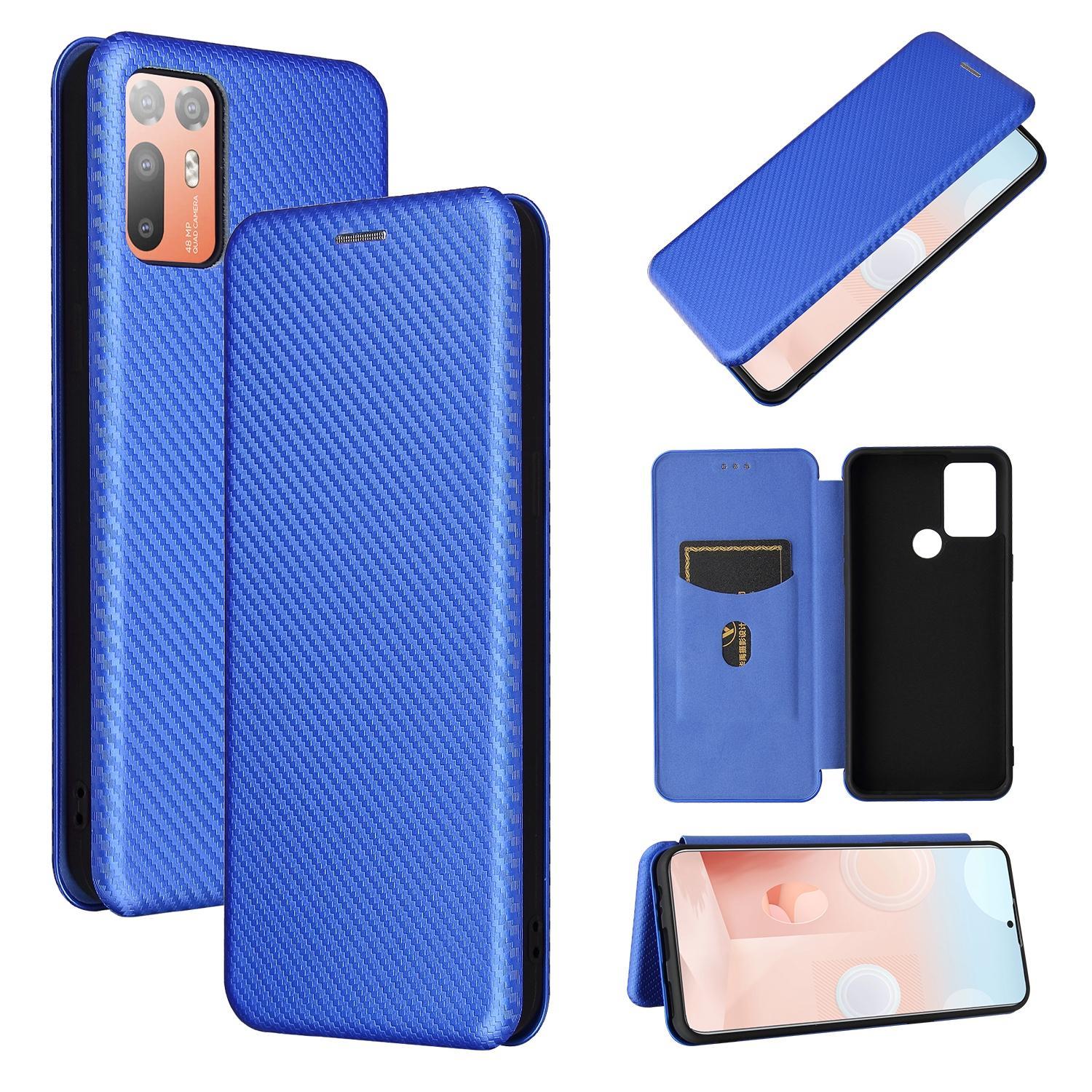 For HTC Desire 20 Plus Carbon Fiber Texture Magnetic Horizontal Flip TPU + PC + PU Leather Case with Card Slot(Blue)