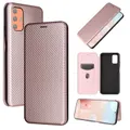 For HTC Desire 21 Pro Carbon Fiber Texture Magnetic Horizontal Flip TPU + PC + PU Leather Case with Card Slot(Pink)