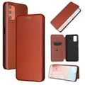 For HTC Desire 21 Pro Carbon Fiber Texture Magnetic Horizontal Flip TPU + PC + PU Leather Case with Card Slot(Brown)