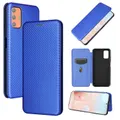 For HTC Desire 21 Pro Carbon Fiber Texture Magnetic Horizontal Flip TPU + PC + PU Leather Case with Card Slot(Blue)