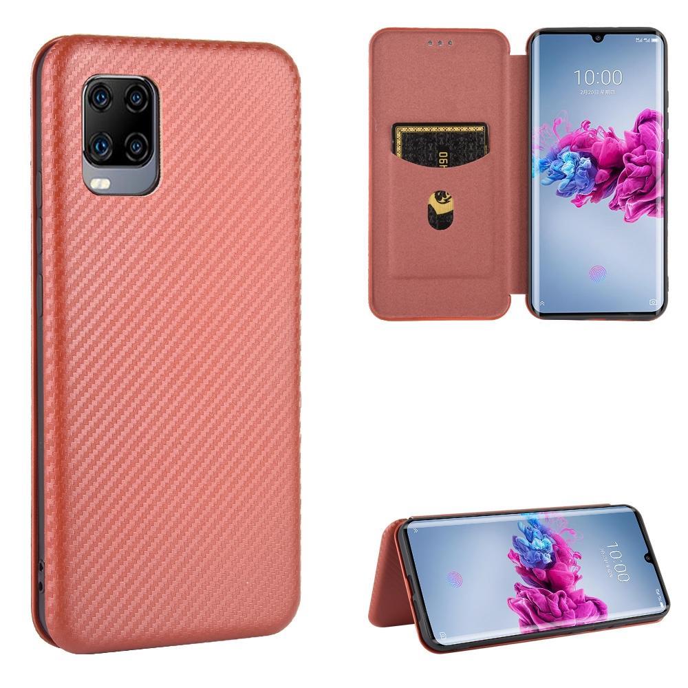 For ZTE Axon 11 5G Carbon Fiber Texture Magnetic Horizontal Flip TPU + PC + PU Leather Case with Card Slot(Brown)